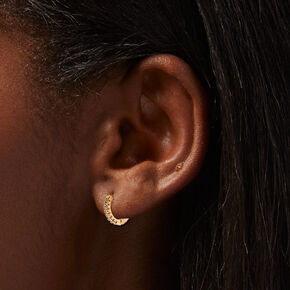 Gold 10MM Cubic Zirconia Stacked Huggie Hoop Earrings,