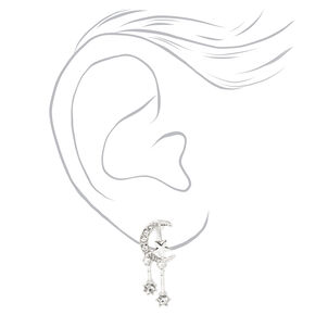 Silver Cubic Zirconia Celestial Clip-On Stud Earrings,