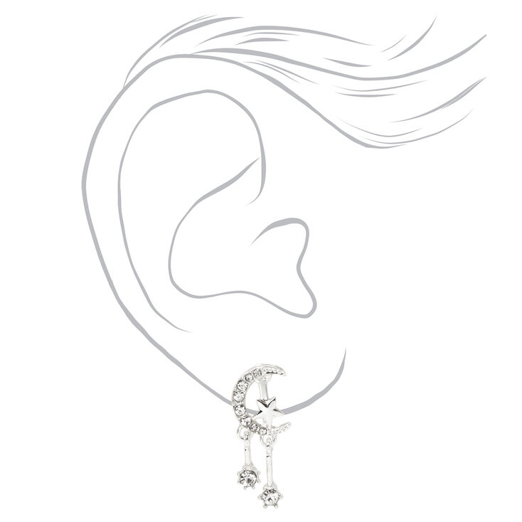 Silver Cubic Zirconia Celestial Clip-On Stud Earrings,