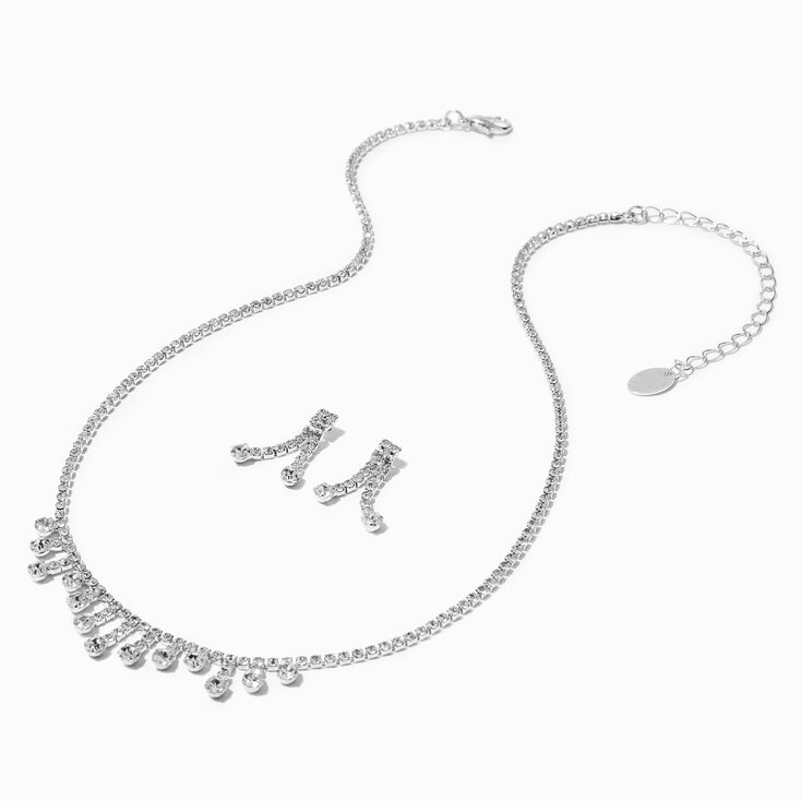 Silver Crystal Mini Drip Choker &amp; Drop Earrings Set - 2 Pack,