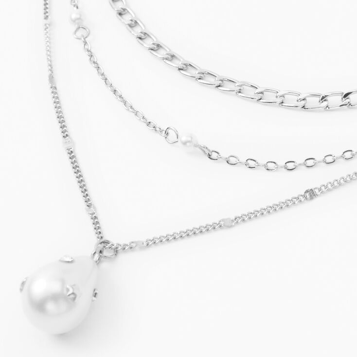 Teardrop Pearl Silver Multi Strand Necklace,
