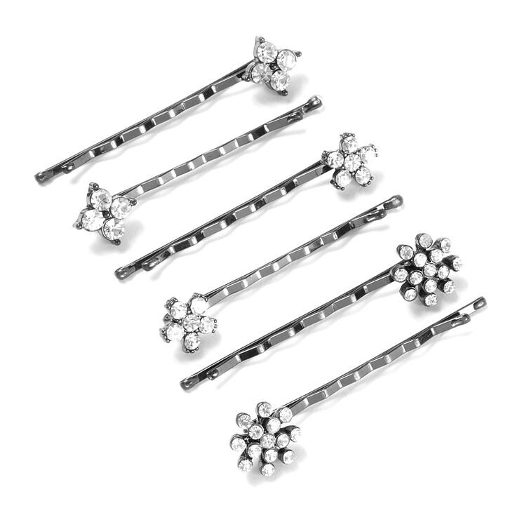 Hematite Mixed Floral Bobby Pins - 6 Pack,