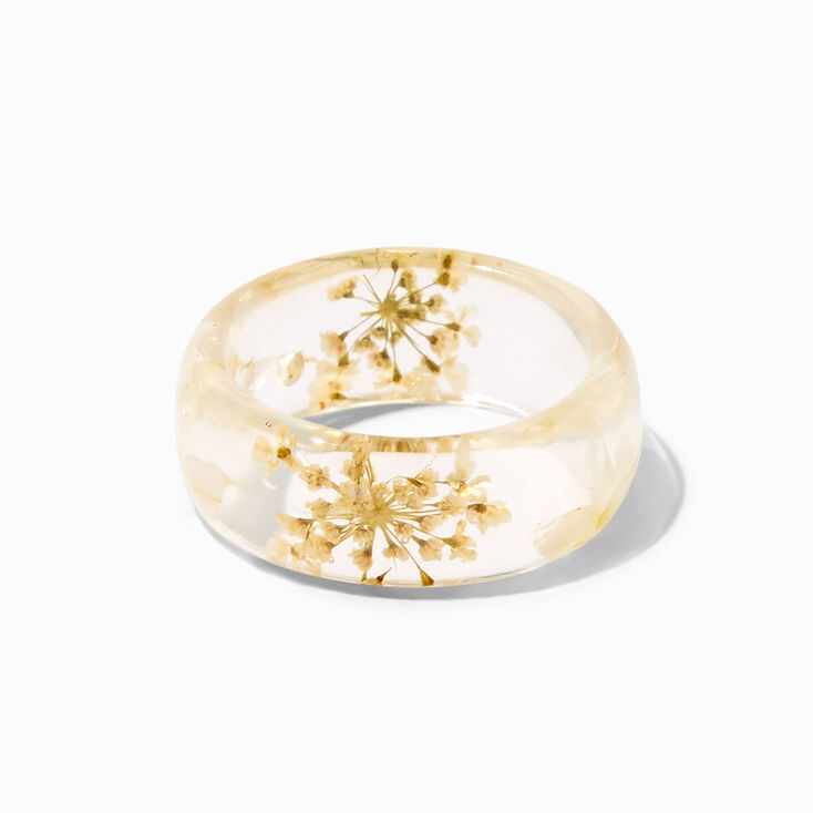 Yellow Pressed Flower Clear Resin Ring,