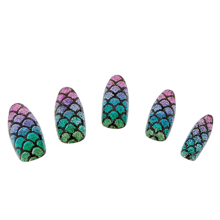 Glitter Mermaid Scale Faux Nail Set,