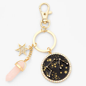 Gold Mystical Gem Zodiac Keychain - Aquarius,