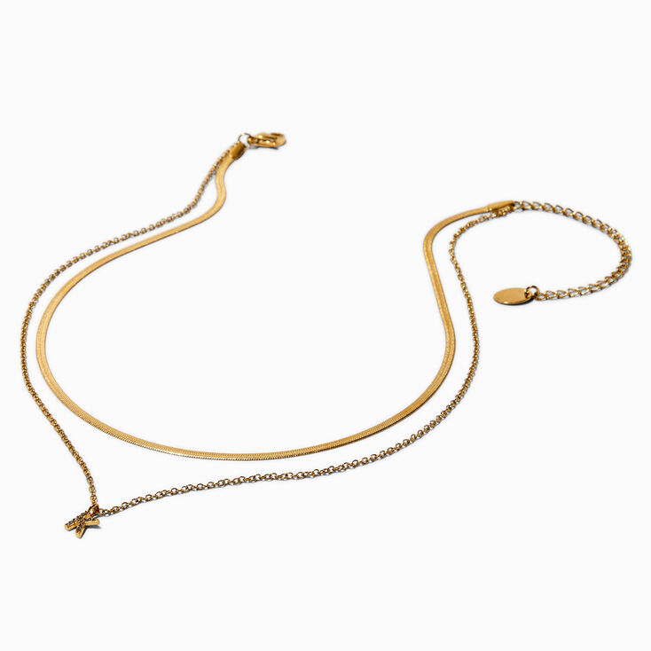 Gold-tone Stainless Steel Cubic Zirconia Initial Pendant Multi-Stand Necklace - K,