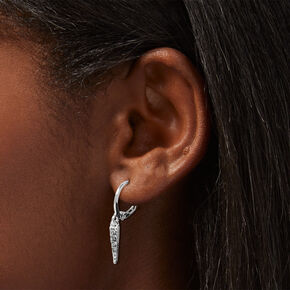 Silver-tone Crystal Spike Hoop Stack Earring Set - 6 Pack ,