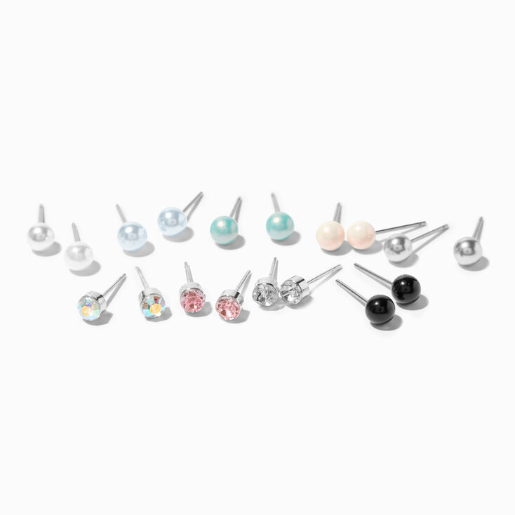 Pearl &amp; Crystal Assorted Stud Earrings - 9 Pack,