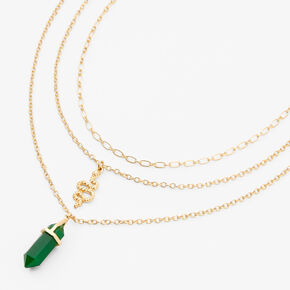 Green Mystical Gem &amp; Snake Gold Necklace,