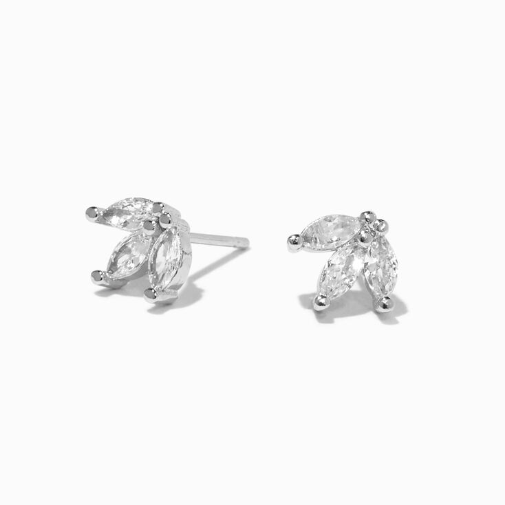 Silver Crystal Lotus Stud Earrings,