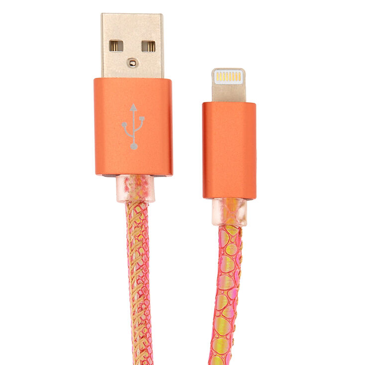 Metallic Snakeskin Textured USB Lightning Charging Cable - Orange,
