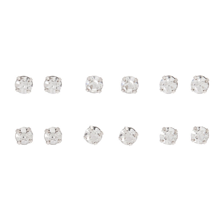 Rose Gold 4MM Crystal Stud Earrings - 6 Pack,