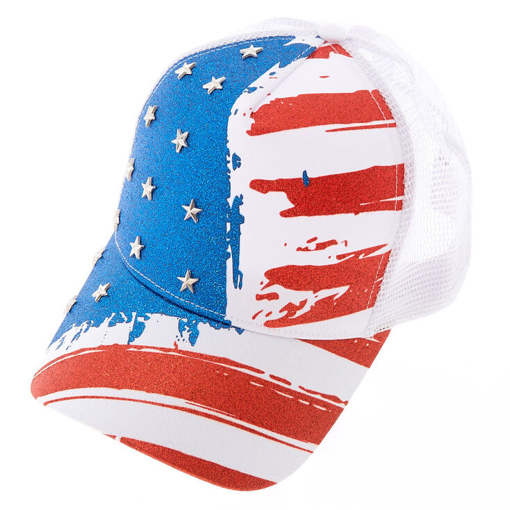 Glitter American Flag Baseball Hat,