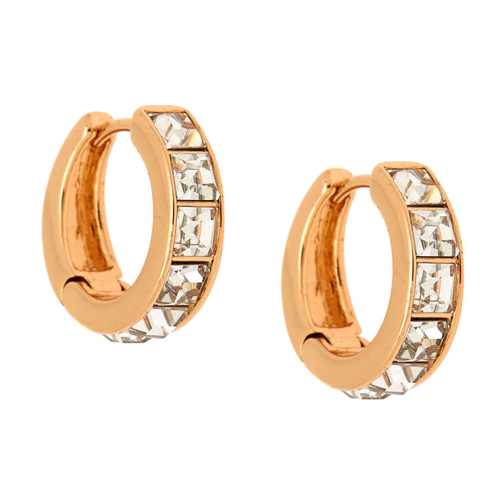 Gold 12MM Embellished Huggie Hoop Earrings,