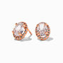 18K Gold Plated Rose Gold Cubic Zirconia Halo Stud Earrings,