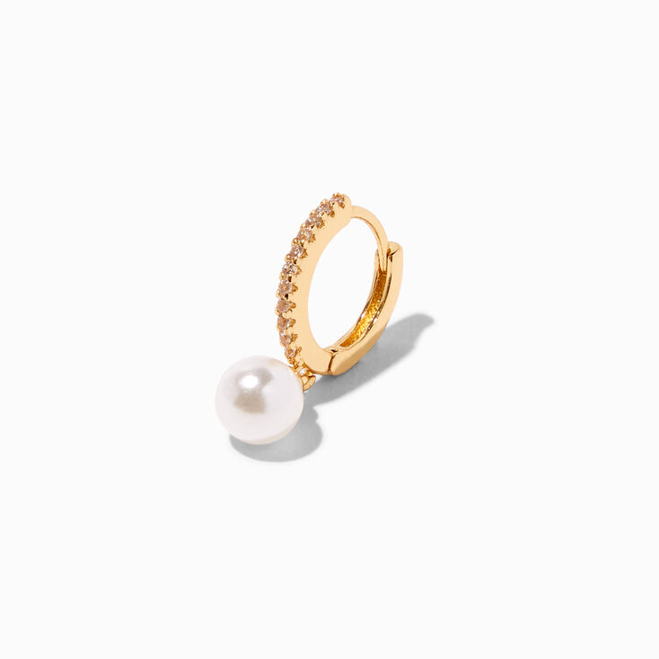 Gold 20G Crystal Faux Pearl Cartilage Clicker Earring,