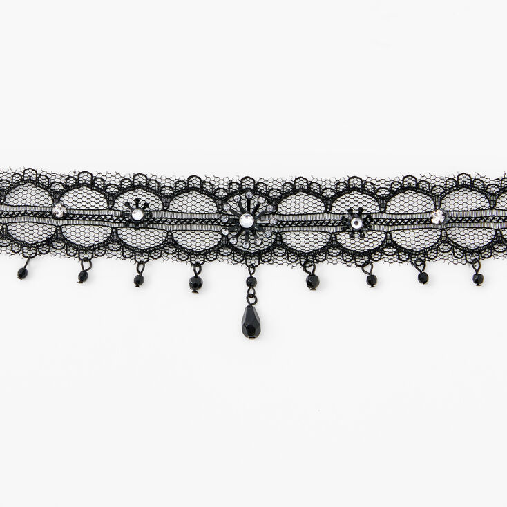 Starburst Beaded Lace Black Choker Necklace,