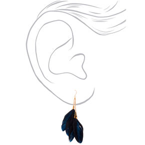 Gold 3.5&quot; Chain Feather Drop Earrings - Black,