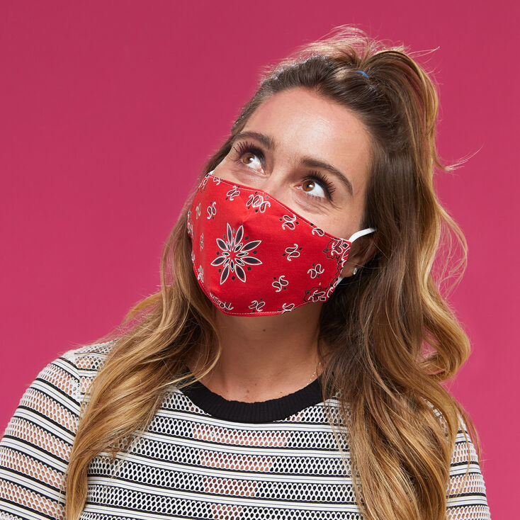 Cotton Red Bandana Print Face Masks - Adult | Icing US
