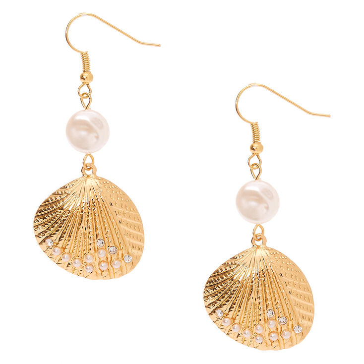 Gold 2" Pearl Shell Drop Earrings,