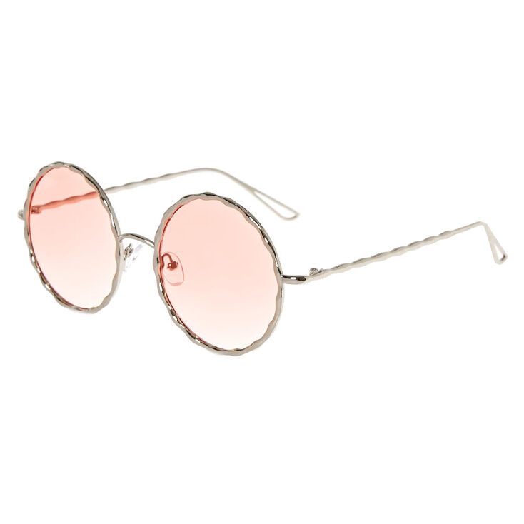 Round Silver Textured Sunglasses,
