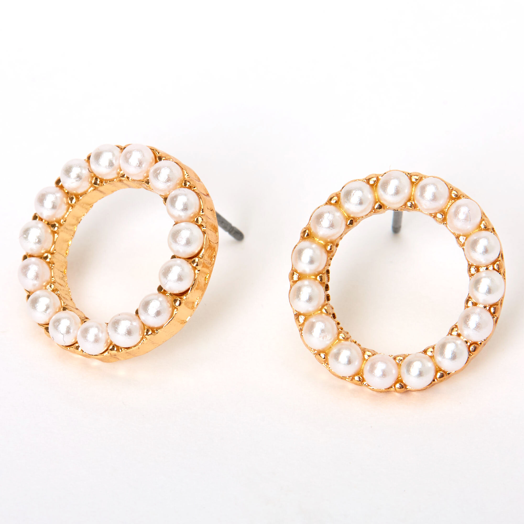 Gold Halo Pearl Stud Earrings - Ivory | Icing US