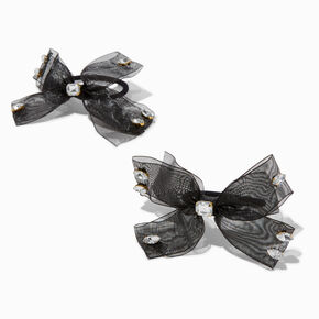 Black Crystal Embellished Sheer Bow Hair Ties - 2 Pack,