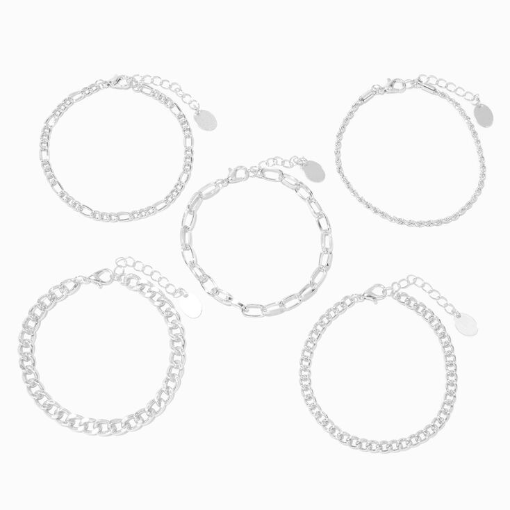 Silver Woven Chain Bracelet Set - 5 Pack,