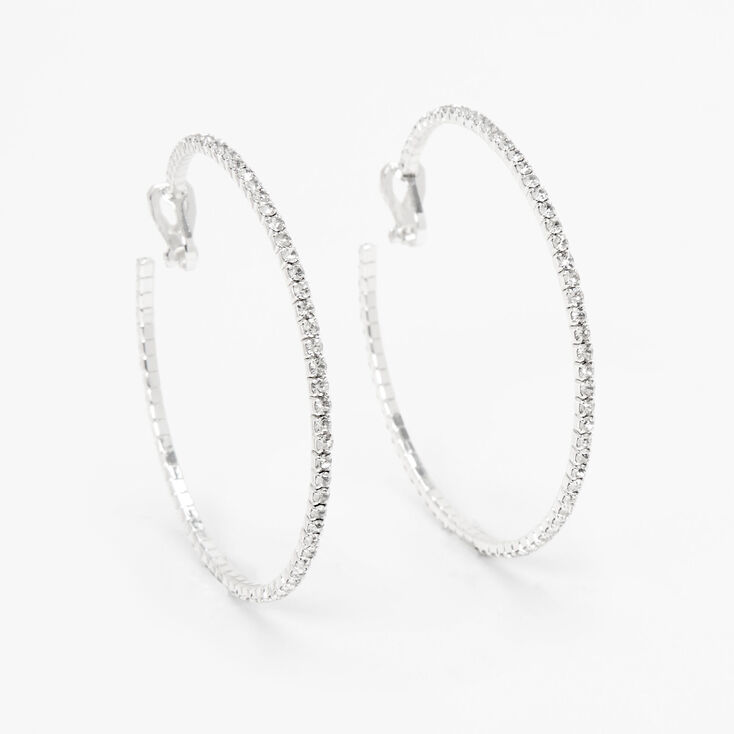 Silver Crystal 60MM Clip-On Hoop Earrings,