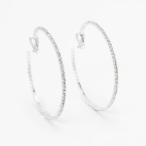 Silver Crystal 60MM Clip-On Hoop Earrings,