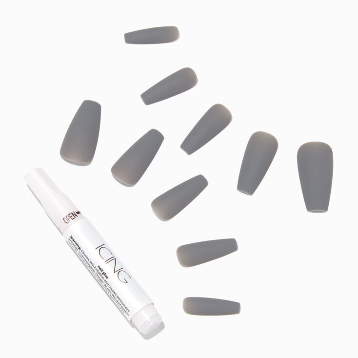 Matte Gray Squareletto Vegan Faux Nail Set - 24 Pack,