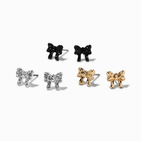 Mixed Metal Bow Stud Earrings - 3 Pack,