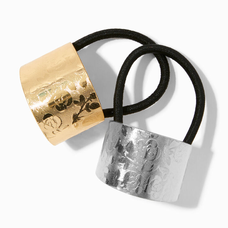 Rose Floral Etched Cuff Hair Ties - 2 Pack,