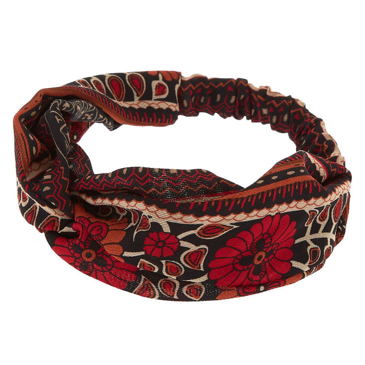 Aztec Floral Twisted Headwrap - Red,