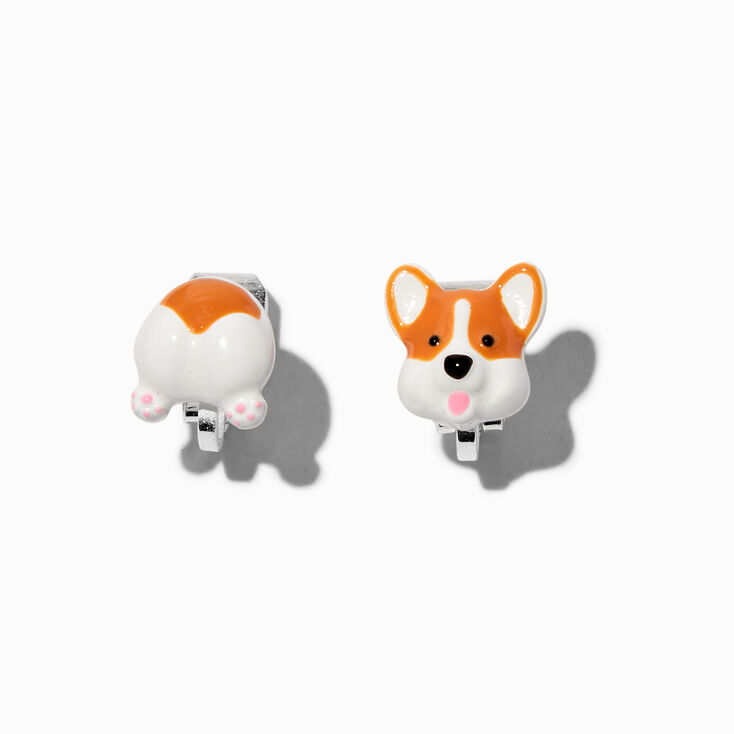 Corgi Face &amp; Butt Clip-On Stud Earrings,