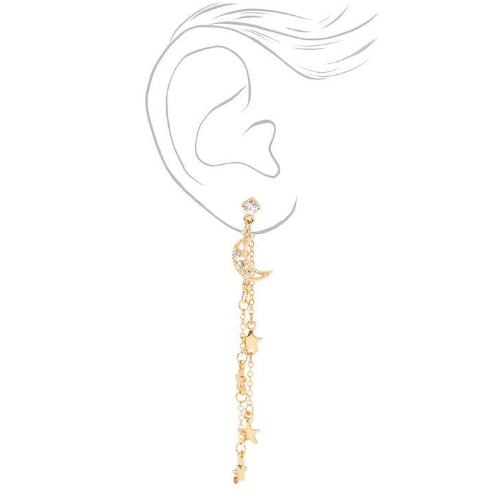 Gold Moon &amp; Stars Linear Drop Earrings,