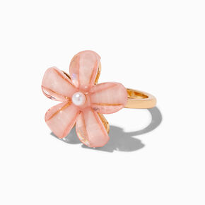 Pink Flower Gold-tone Ring,