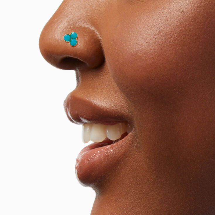 Gold Sterling Silver 22G Turquoise Nose Studs &amp; Hoop - 3 Pack,