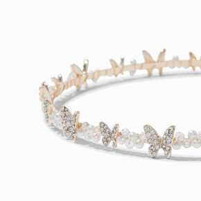 Rose Gold-tone Crystal Butterfly &amp; Pearl Headband,