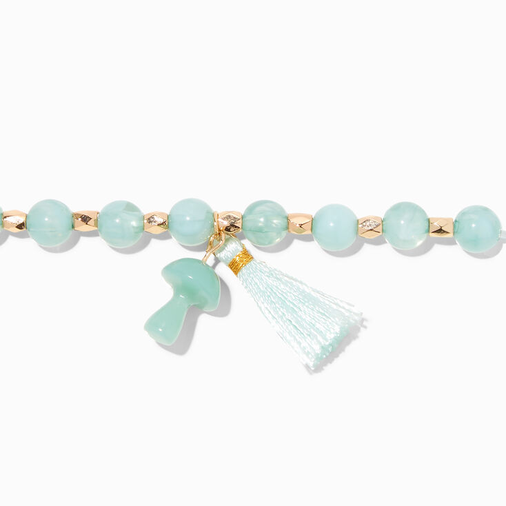 Mint Mushroom &amp; Tassel Beaded Stretch Bracelet,