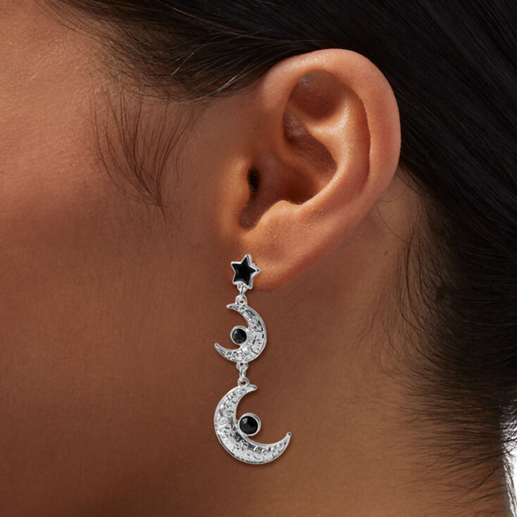 Silver-tone Double Moon 2&quot; Drop Earrings ,