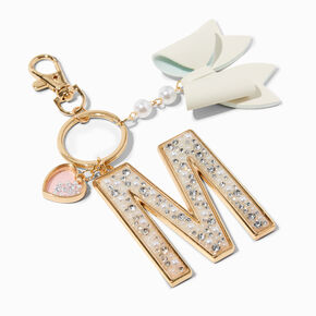 Pearl &amp; Crystal Gold-tone Initial Keychain - M,