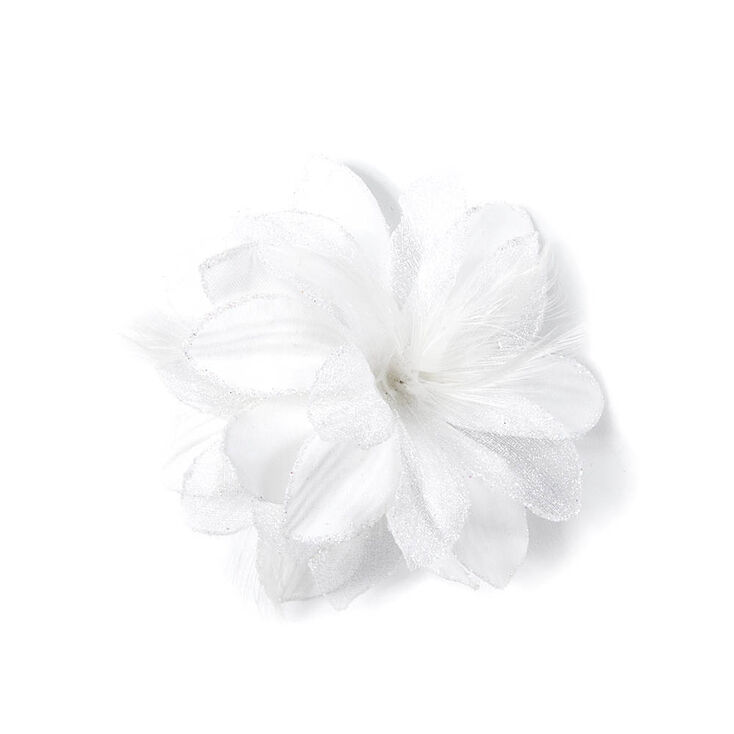 Fabric & Glitter Tulle with Feathers Flower Hair Clip,