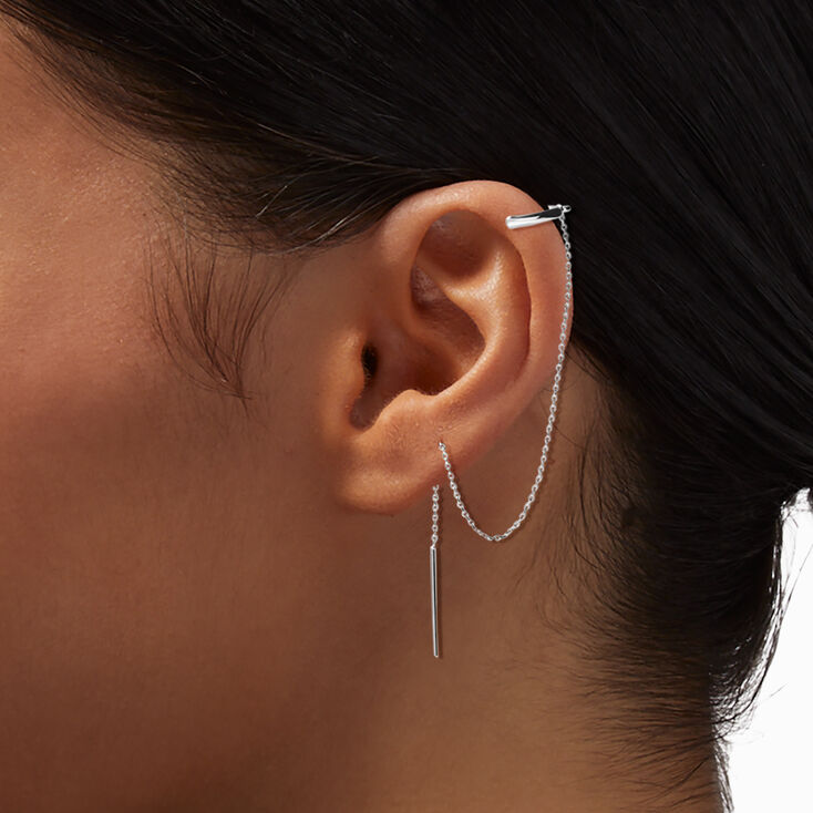 Silver Ear Cuff &amp; Threader Earring,