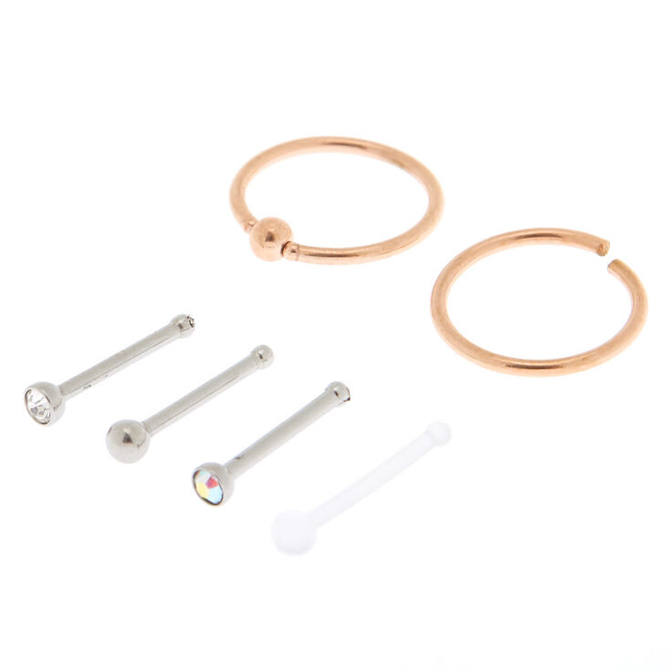 Rose Gold 20G Mixed Nose Rings & Studs Set - 6 Pack,