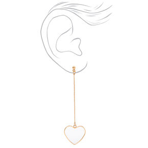 Gold Open Heart 3&quot; Linear Drop Earrings,