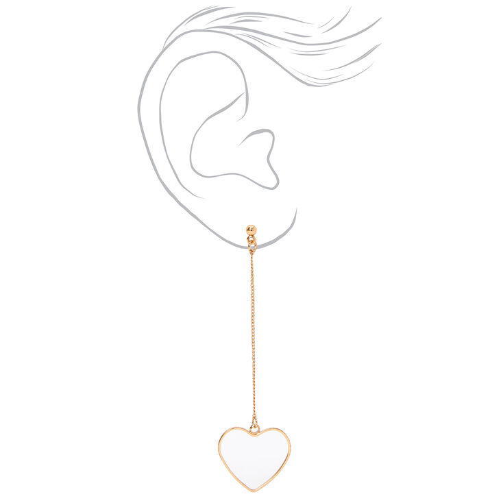 Gold Open Heart 3&quot; Linear Drop Earrings,