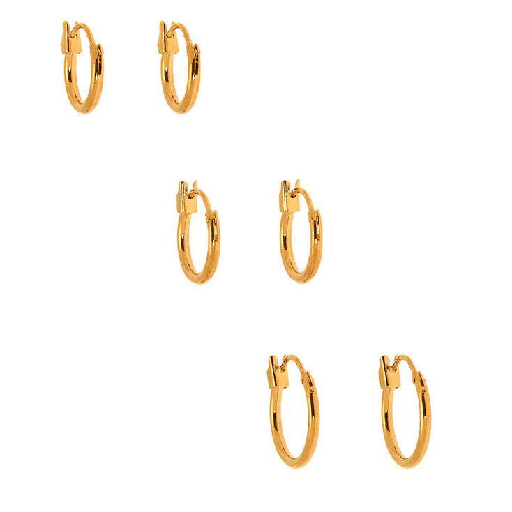18kt Gold Plated Hinged Hoop Earrings - 3 Pack,