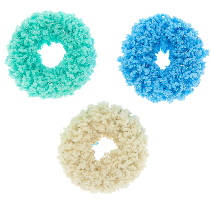 Fuzzy Glitter Hair Scrunchies - Blue, 3 Pack,