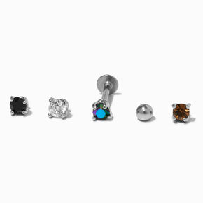 Silver Multi Changeable Flat Back Tragus Earrings - 5 Pack,